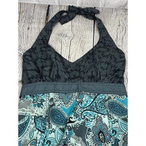 Athleta Women's Pack Everywhere Halter Dress Size 0 Meteor Gray Blue Paisley Zip